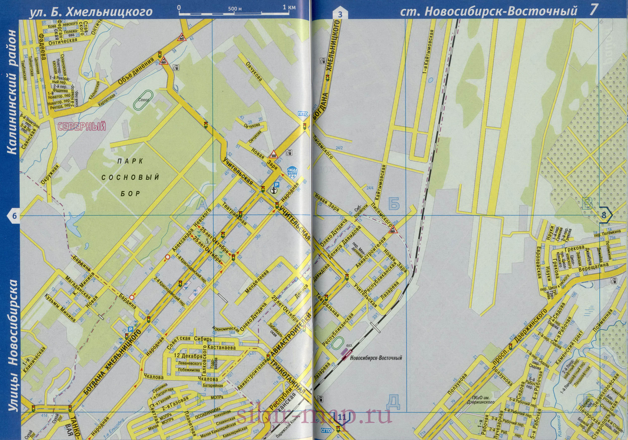 Калининский район Новосибирска. Детальная карта Калининского района с названиями улиц, A1 - 