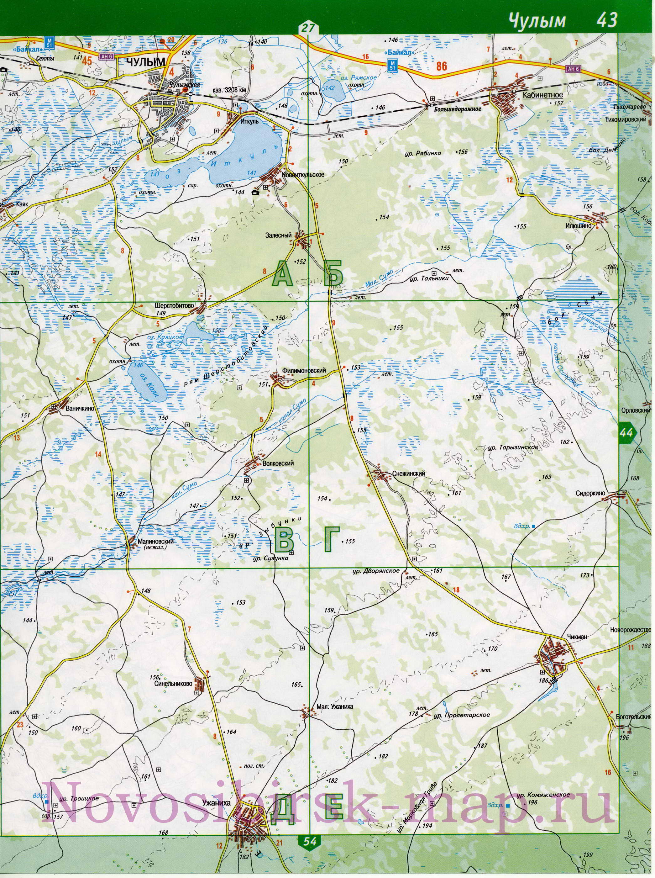 Карта Чулымского района. Автомобильная карта Чулымского района Новосибирской области, B1 - 