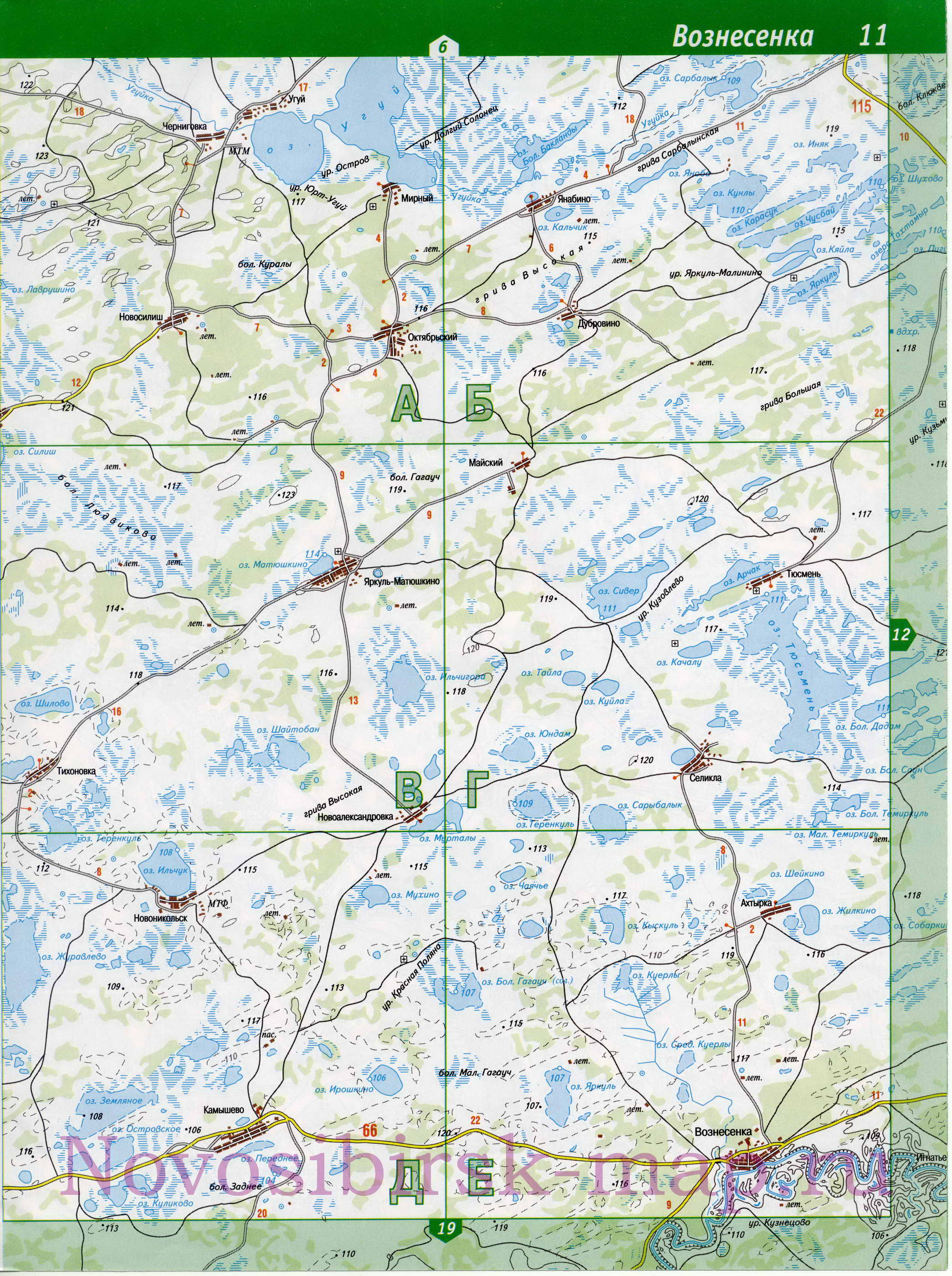 Карта Венгеровского района Новосибирской области. Подробная карта - Венгеровский район, A0 - 