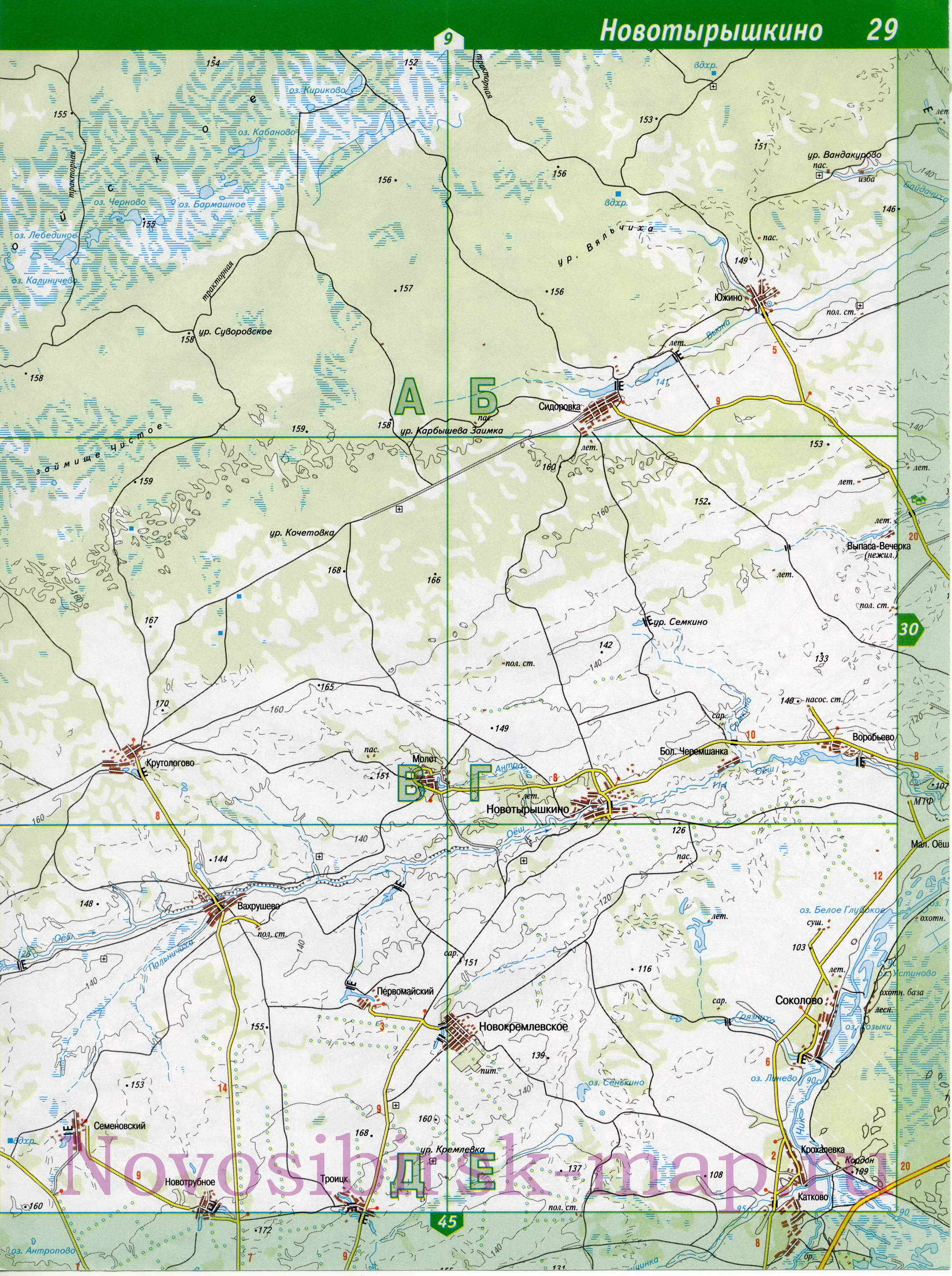 Карта Колыванского района юг. Подробная карта автодорог - Колыванский район Новосибирской области, A0 - 