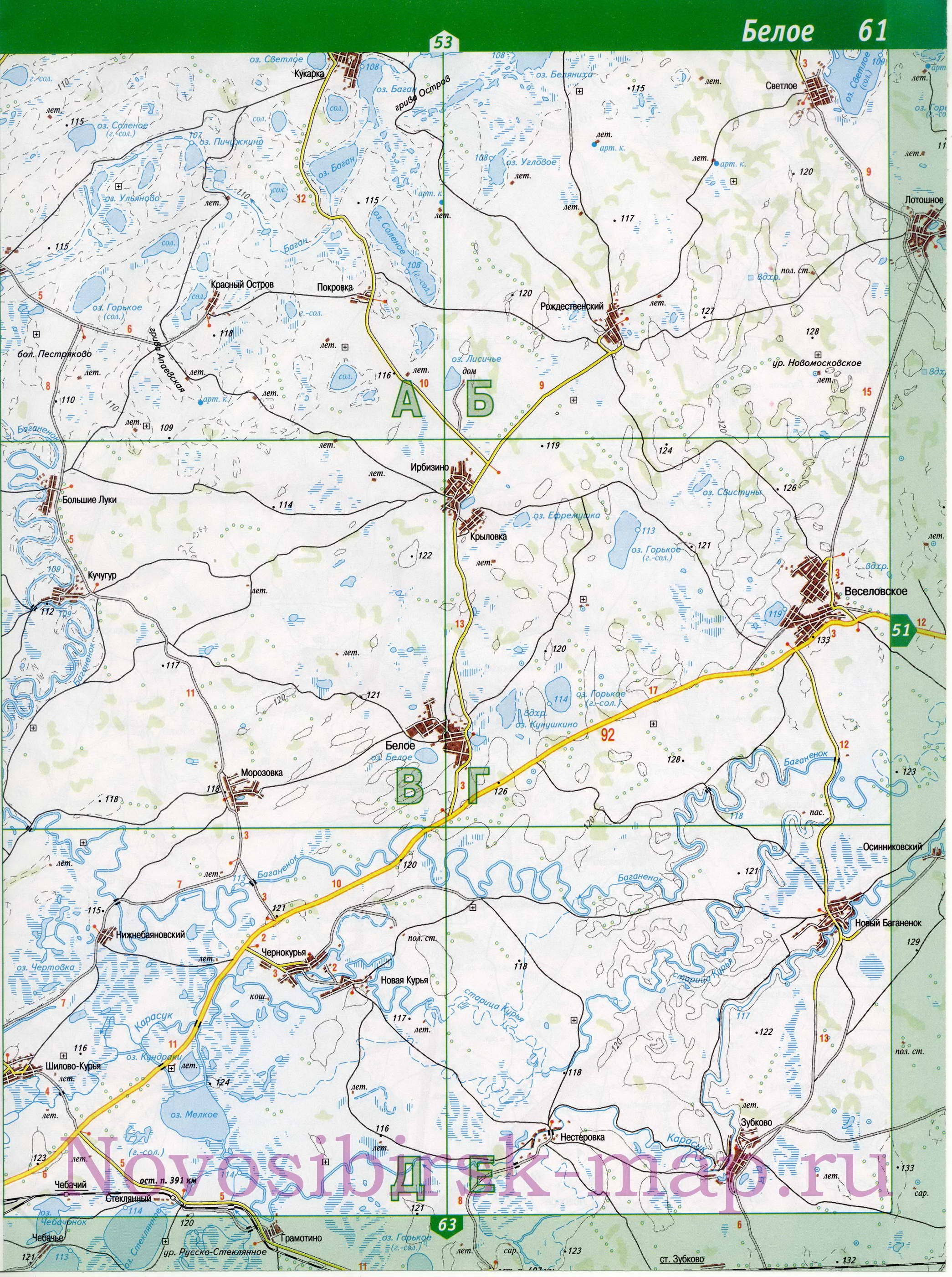 Карта Карасукского района Новосибирской области. Большая топографическая карта - Карасукский район, B0 - 