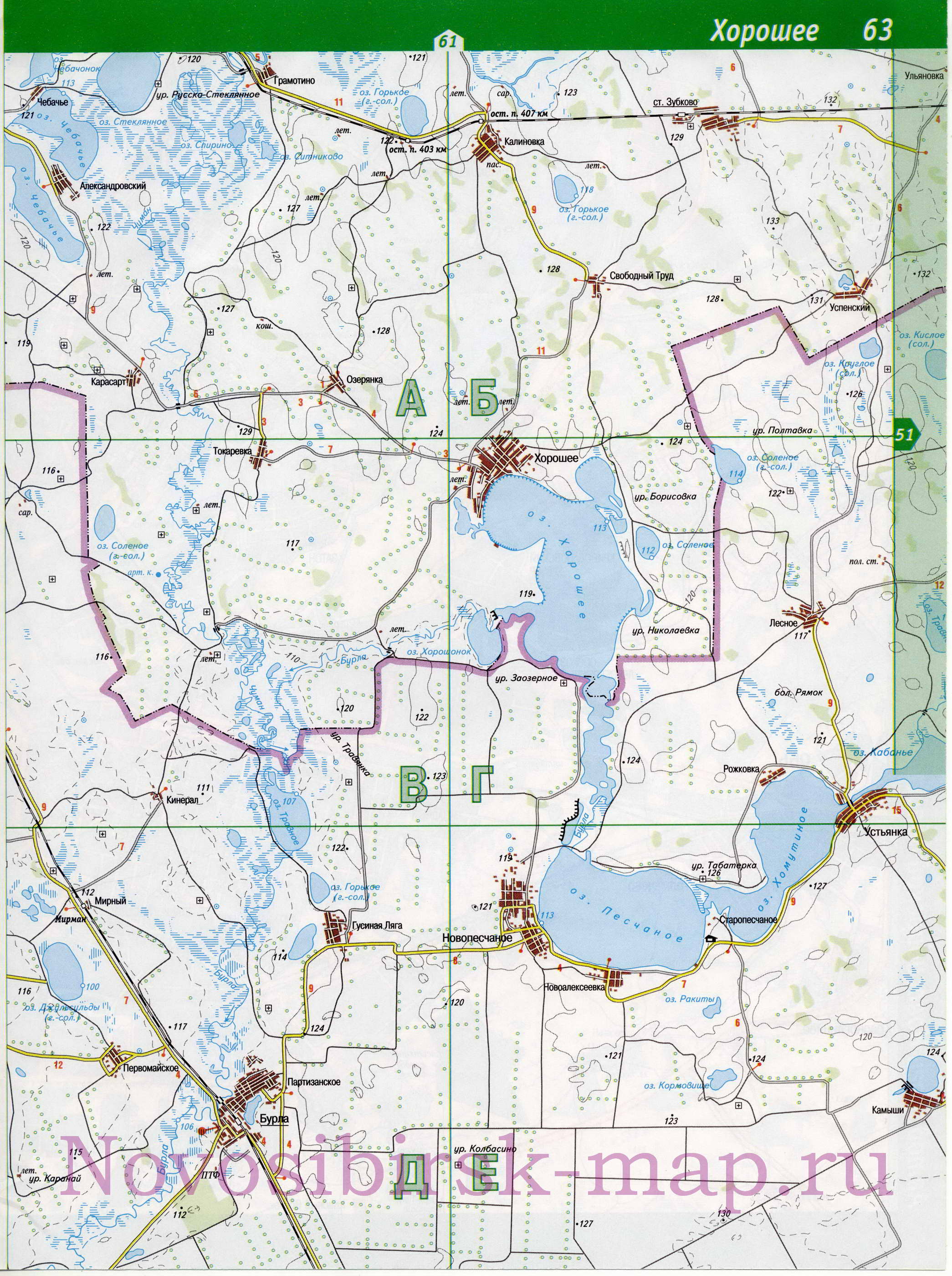 Карта Карасукского района Новосибирской области. Большая топографическая карта - Карасукский район, B1 - 