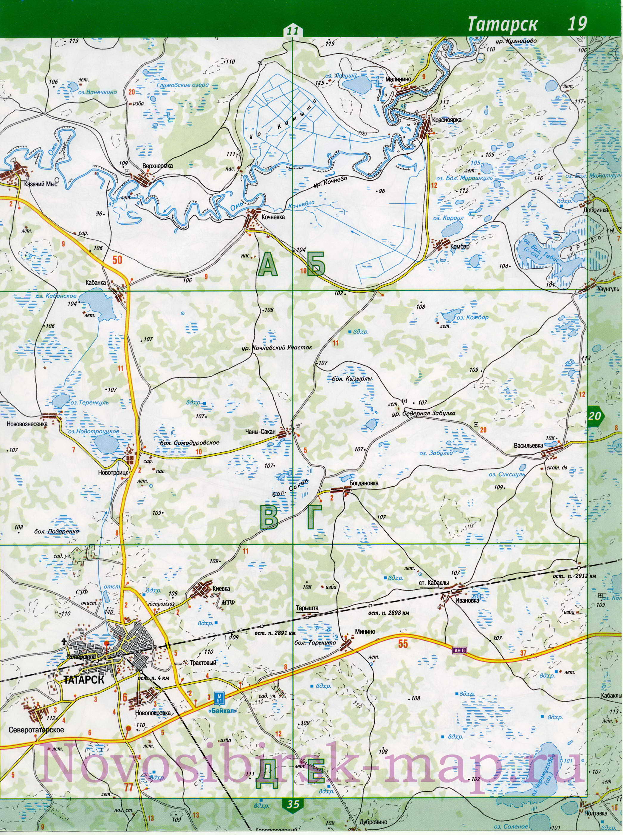 Карта Усть-Таркского района. Подробная автомобильная карта - Усть-Таркский район, Новосибирская область, B1 - 